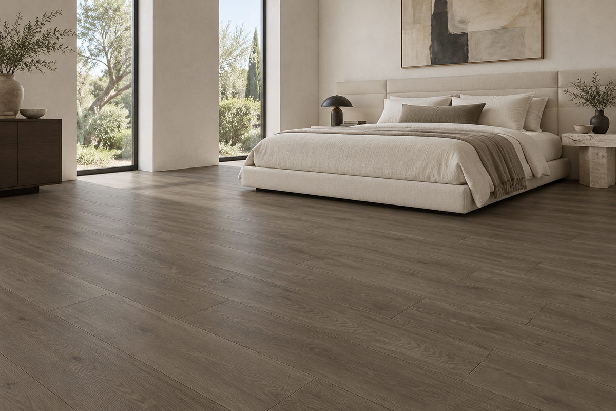 Reserve Laminate Flooring — TF6609-F — daytime bedroom. AI interior visualization based on original supplier finish photos.
