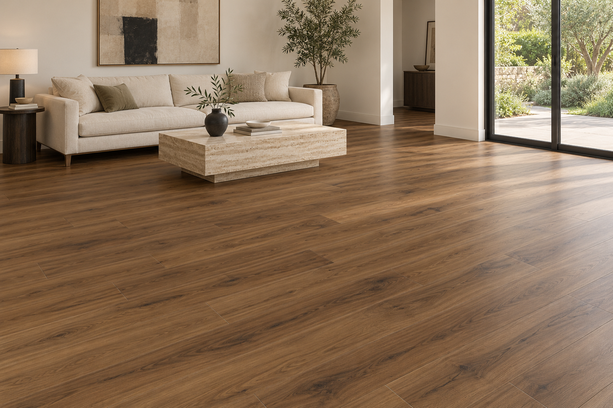 Toucan TFGD 201 Glue-Down Vinyl Flooring — TFGD 201 — daytime living room. AI interior visualization based on original supplier finish photos.