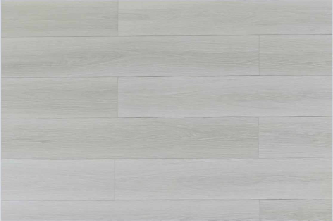 Cornsilk SPC vinyl flooring, top view of the staggered plank pattern.