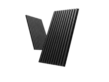 Neo Gray wood slat acoustic panels, angled product view.