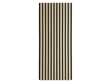Classic natural-finish wood slat acoustic panel, full front view.