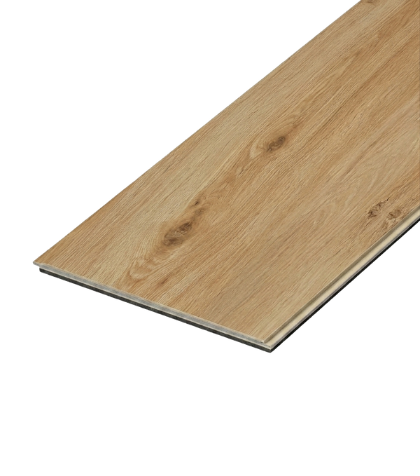 Caramel SPC vinyl flooring, single plank shown at an angle.