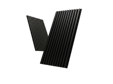 Night black wood slat acoustic panels, angled product view.