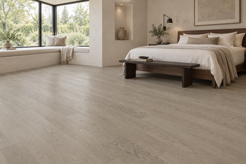 Sky Engineered Hardwood Flooring — TCN105 — daytime bedroom. AI interior visualization based on original supplier finish photos.