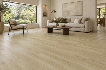 Edgewood Laminate Flooring — TF6607-F — daytime living room. AI interior visualization based on original supplier finish photos.