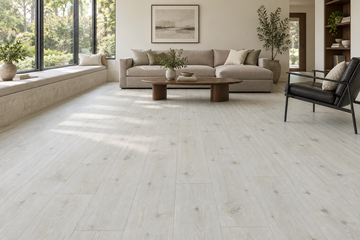 Chrysalis Laminate Flooring — TF8004 — daytime living room. AI interior visualization based on original supplier finish photos.