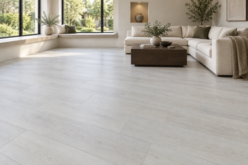 New Tusk SPC Vinyl Flooring — TFSPC262-F — daytime living room. AI interior visualization based on original supplier finish photos.
