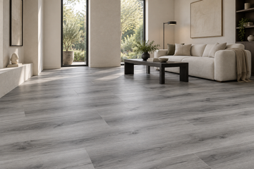 Monolith SPC Vinyl Flooring — TFSPC504-F — daytime living room. AI interior visualization based on original supplier finish photos.