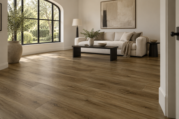 Paris SPC Vinyl Flooring — TFSPC604-F — daytime living room. AI interior visualization based on original supplier finish photos.