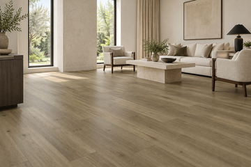 Lion SPC Vinyl Flooring — TFSPC607-F — daytime living room. AI interior visualization based on original supplier finish photos.
