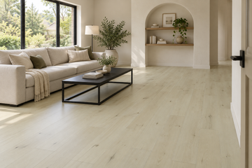 Belgrade SPC Vinyl Flooring — TFSPC612-F — daytime living room. AI interior visualization based on original supplier finish photos.