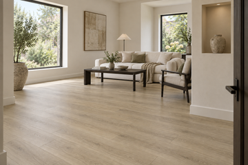 Boreal Light SPC Vinyl Flooring — TFSPC8605-F — daytime living room. AI interior visualization based on original supplier finish photos.